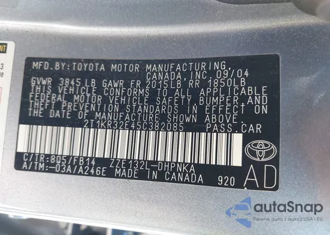 2005 Toyota Matrix Xr из США, поврежденный, VIN 2T1KR32E45C382085